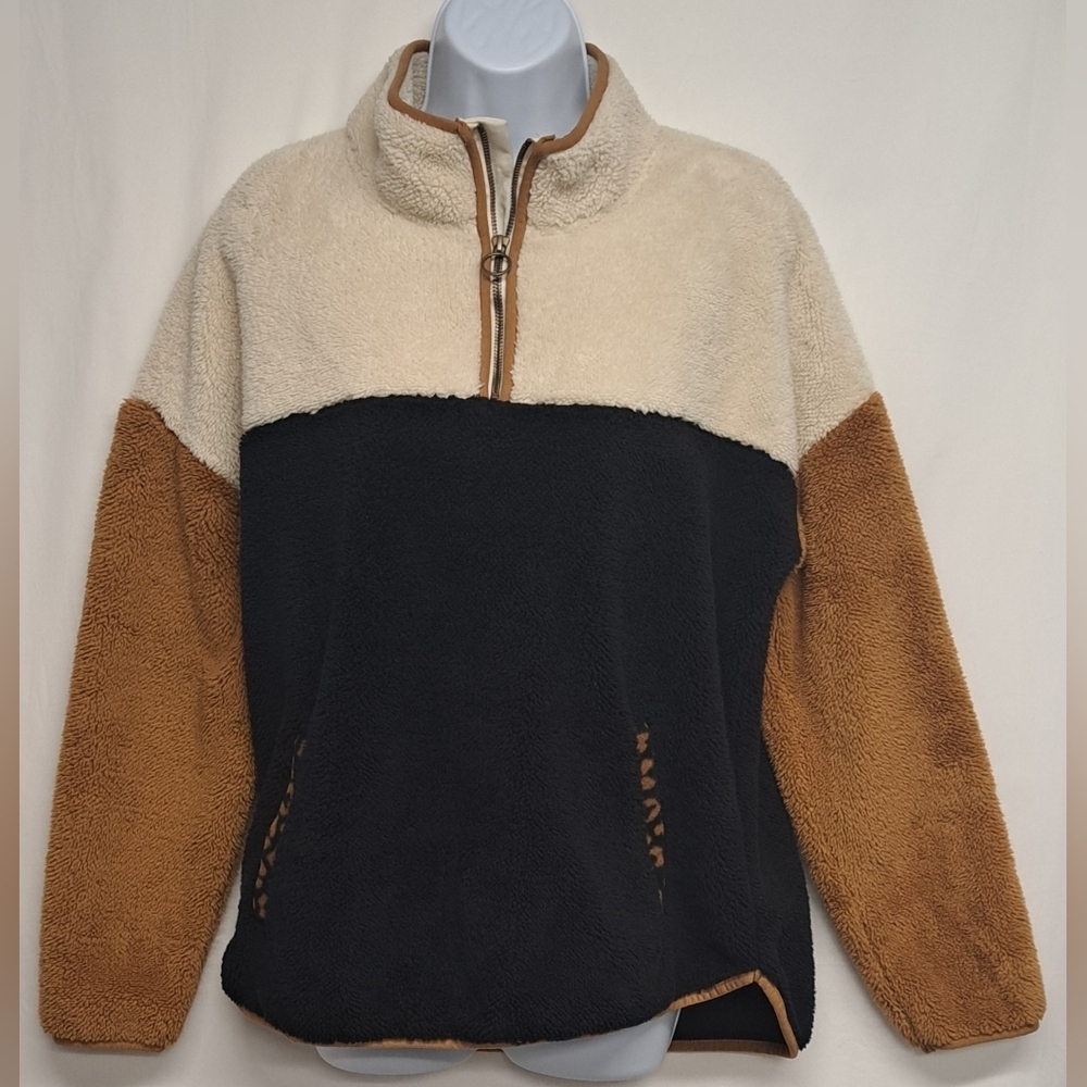Time And Tru Fleece Sweater Fall Autumn Colorblock Partial Zipper Pocket M